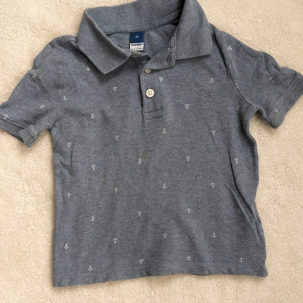 Old Navy Toddler Light Blue Polo Shirt. Anchor Print. Size 3T